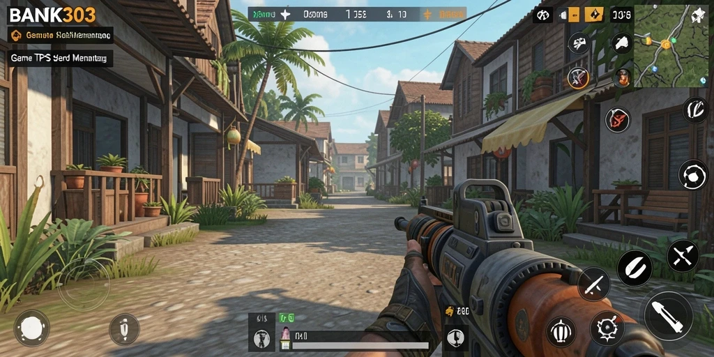 Screenshot utama BANK303 menampilkan aksi gameplay TPS yang seru.