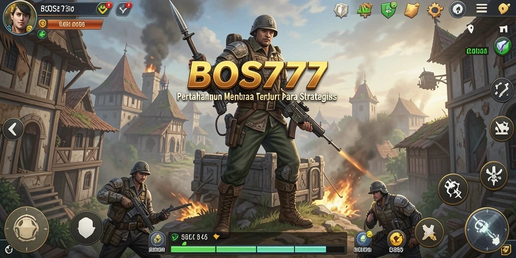 Screenshot menunjukkan aksi intens permainan Tower Defense di BOS777.