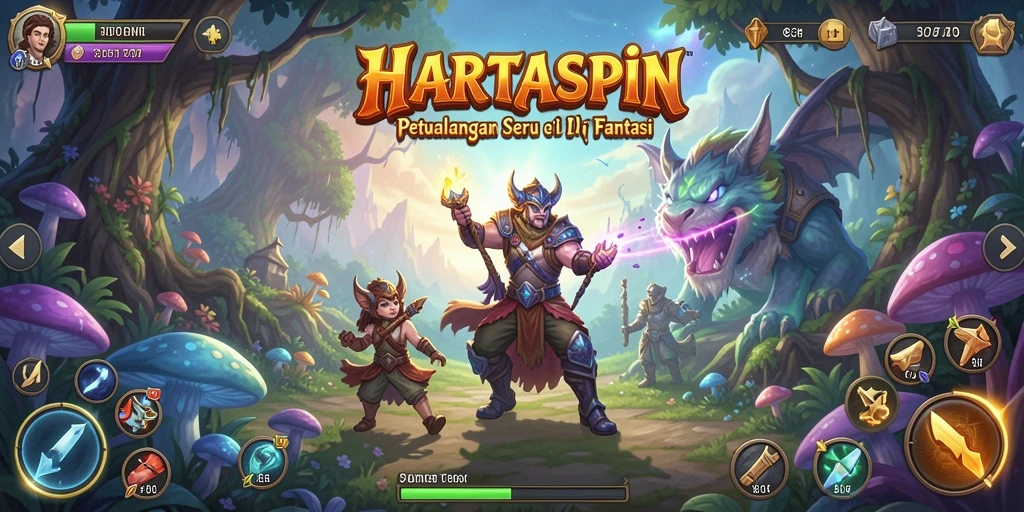 Screenshot HARTASPIN menunjukkan petualangan epik dalam grafis yang memukau.