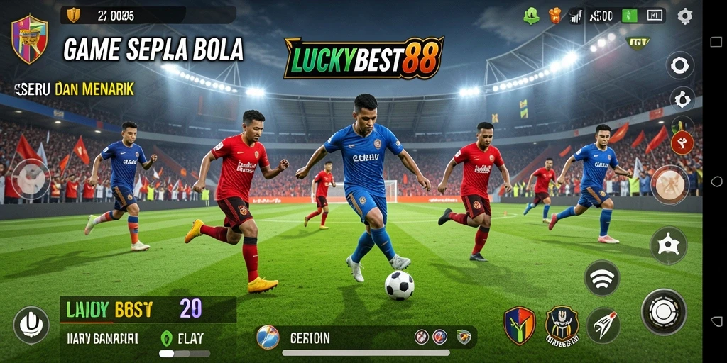 Tampilan gameplay menarik dalam <strong>LUCKYBEST88</strong> dengan aksi sepak bola yang seru.