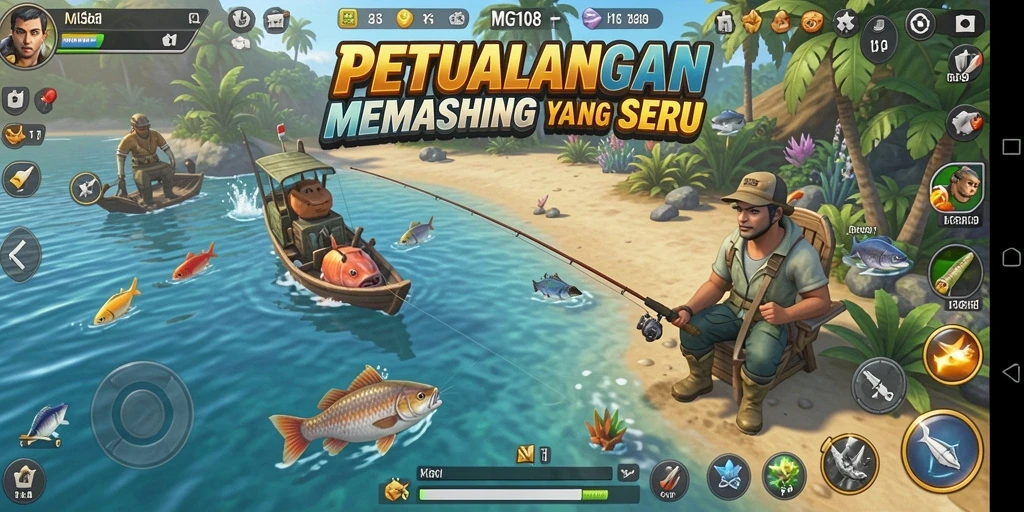 Gambaran gameplay menarik saat memancing di MG108.