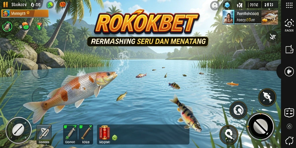 Tampilan gameplay ROKOKBET dengan aksi memancing yang seru.