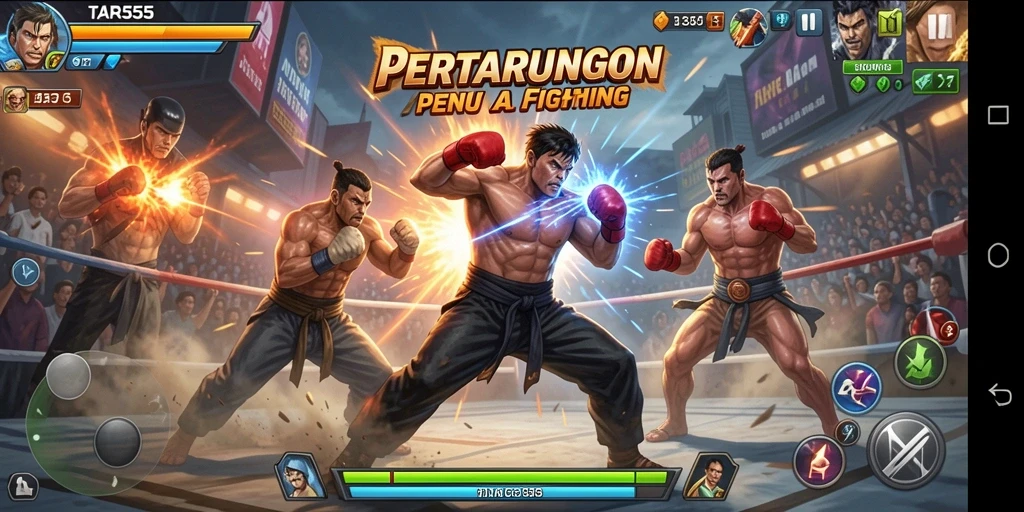 Screenshot gameplay TAR555 menunjukkan aksi pertarungan yang penuh semangat.
